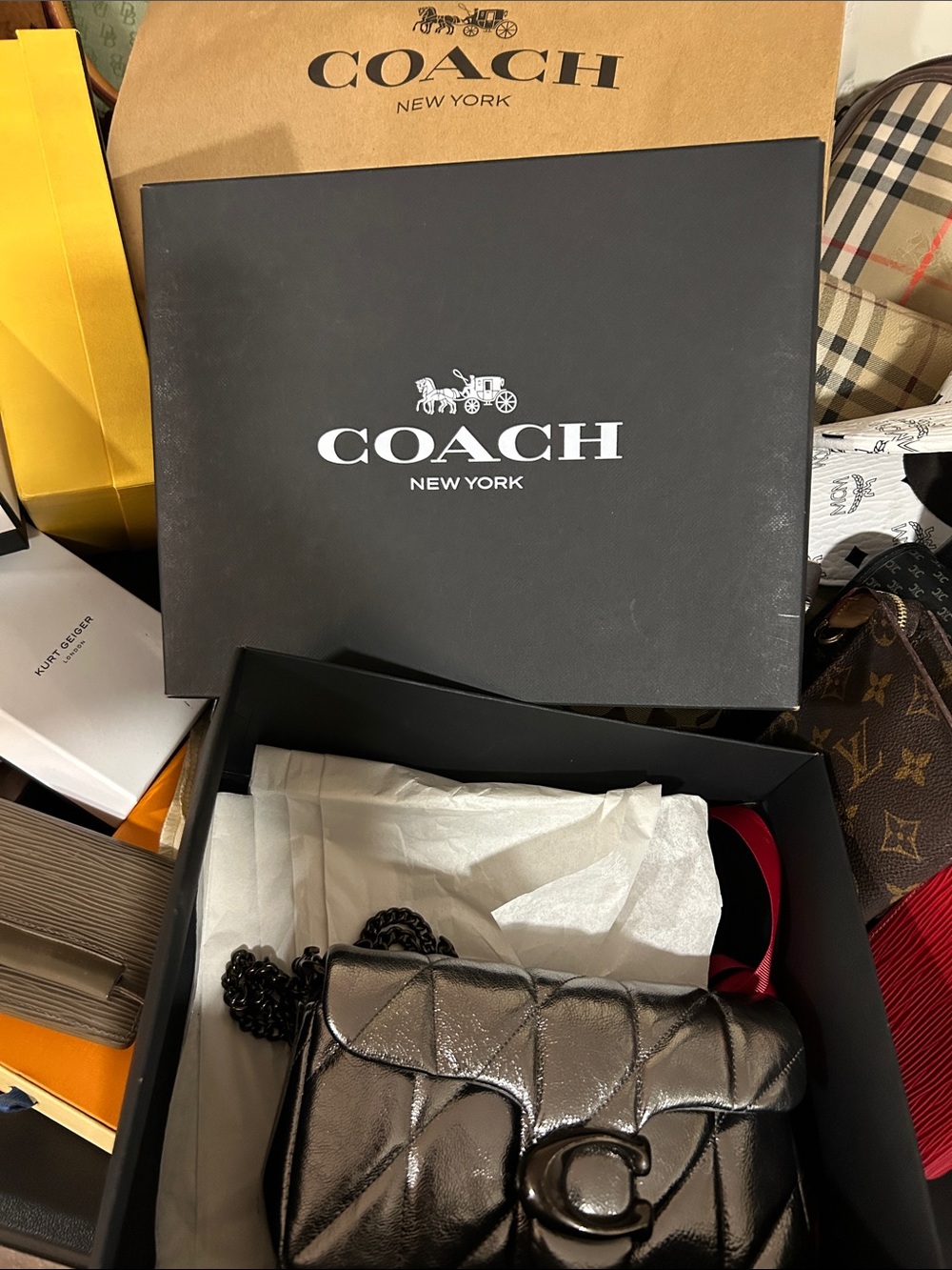Authentic Coach Quilted Tabby 20 Metallic Gray Women’s Crossbo